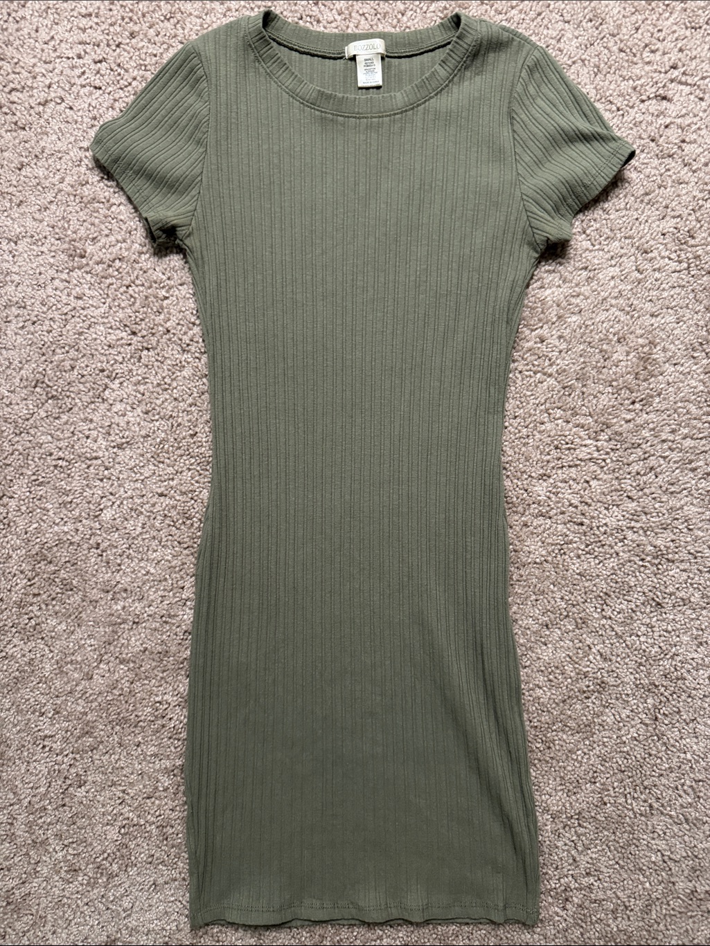 Bozzolo Olive Ribbed Short Sleeve Midi Dress